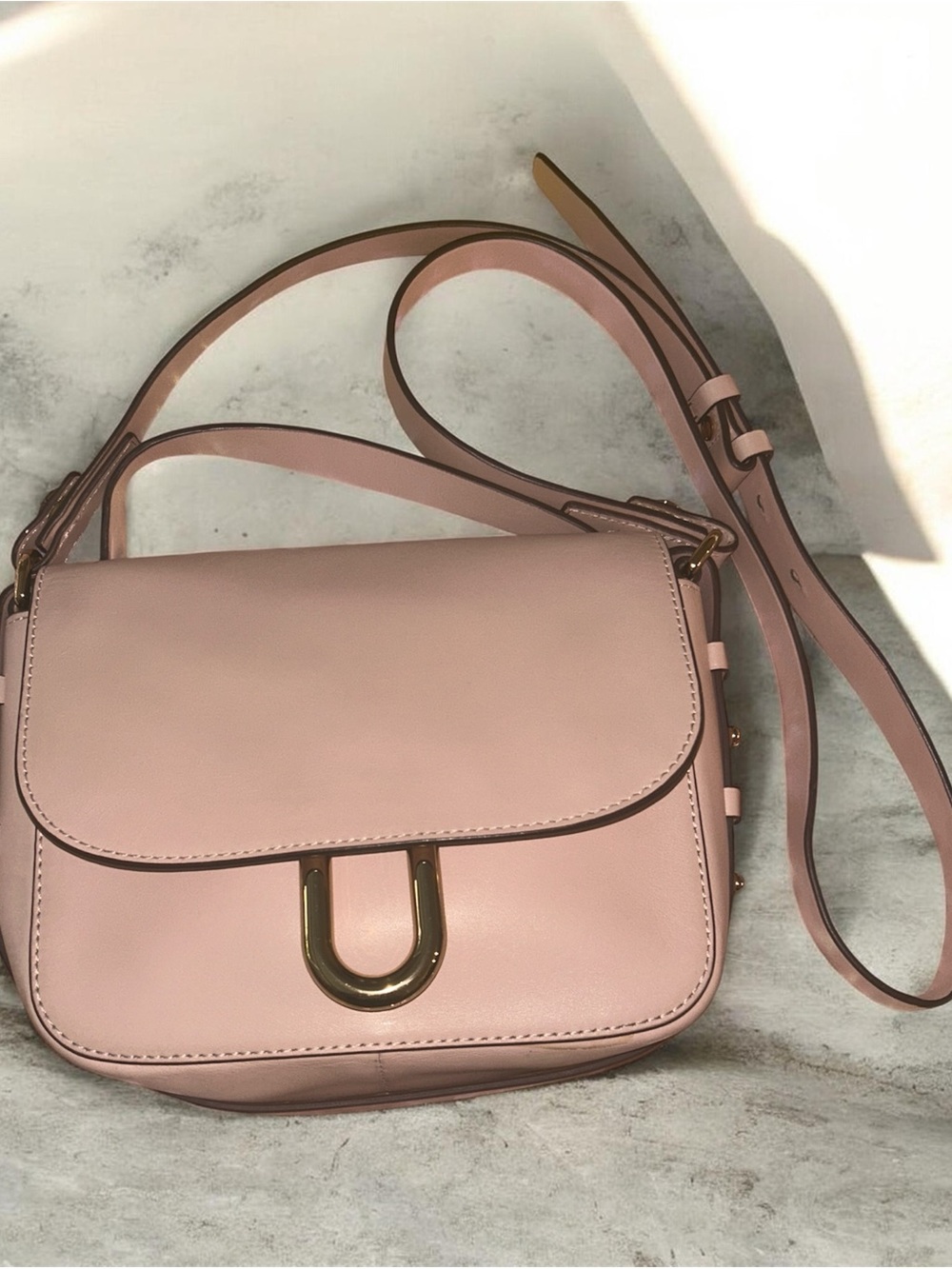 J. Crew Blush Pink Leather Crossbody Bag with Gold Hardware